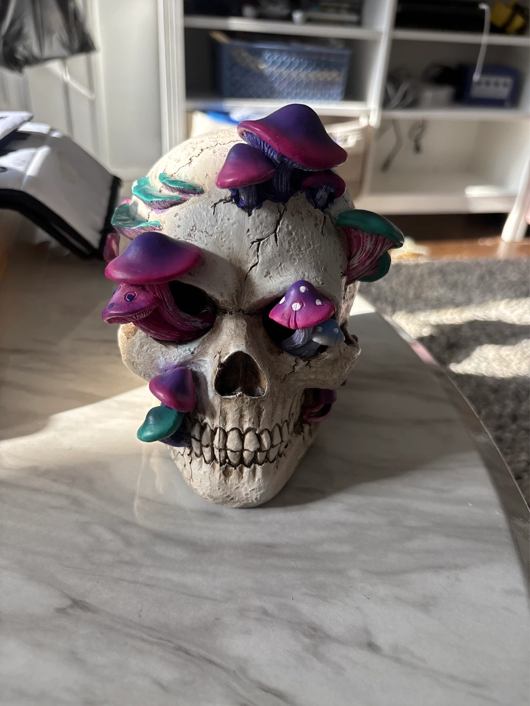 Skull with Mushrooms Figurine