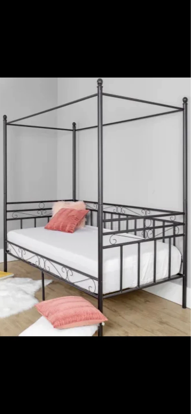 Metal Canopy Bed Frame Black with mattress