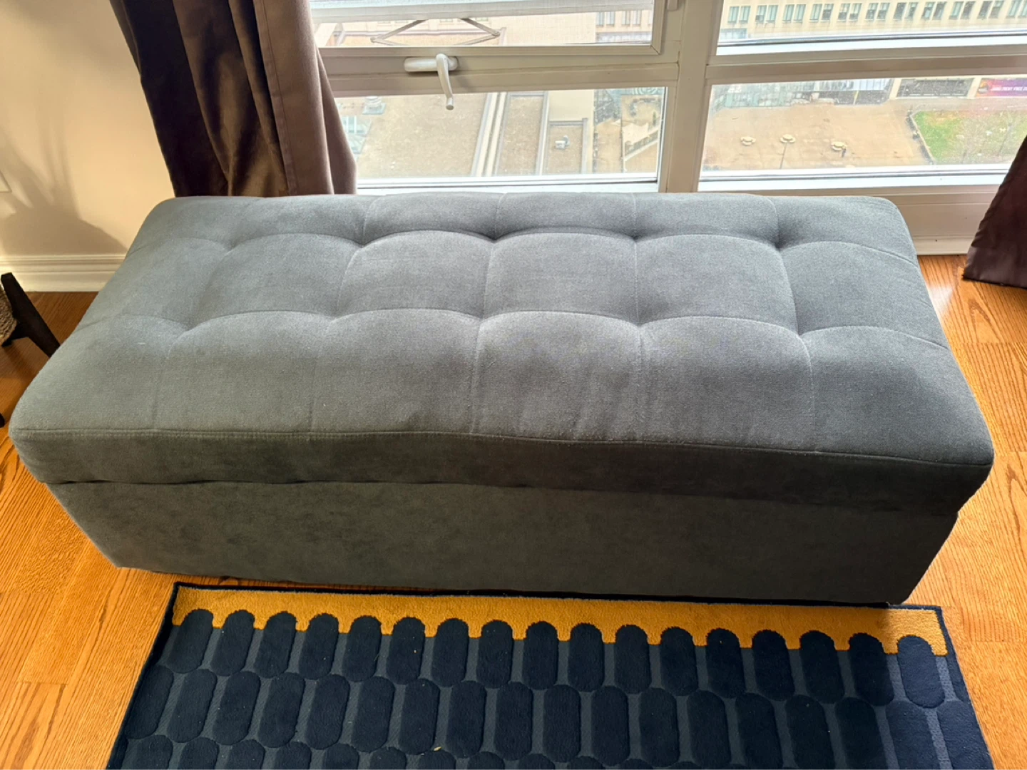 Blue Tufted Storage Ottoman Bench