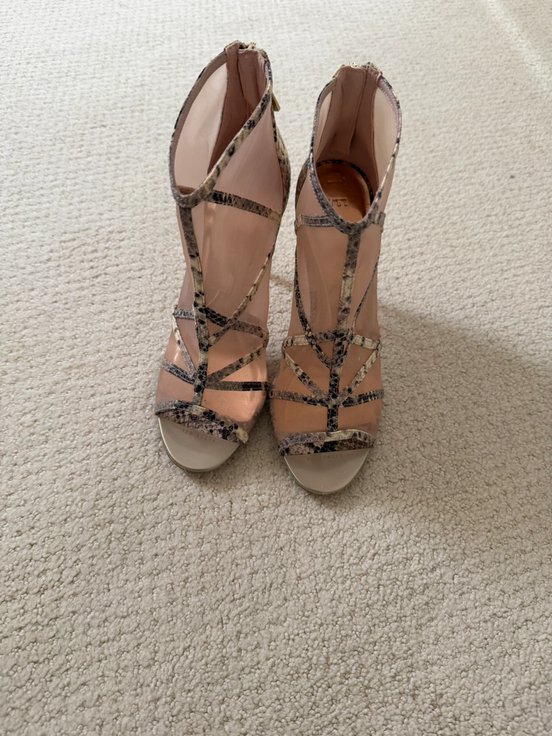 Snake Print Mesh Heels