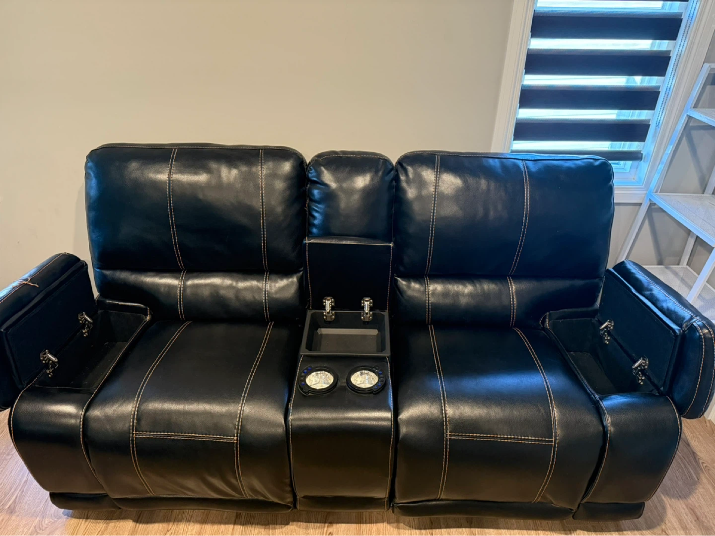 Black Leather Loveseat Recliner with Cup Holders