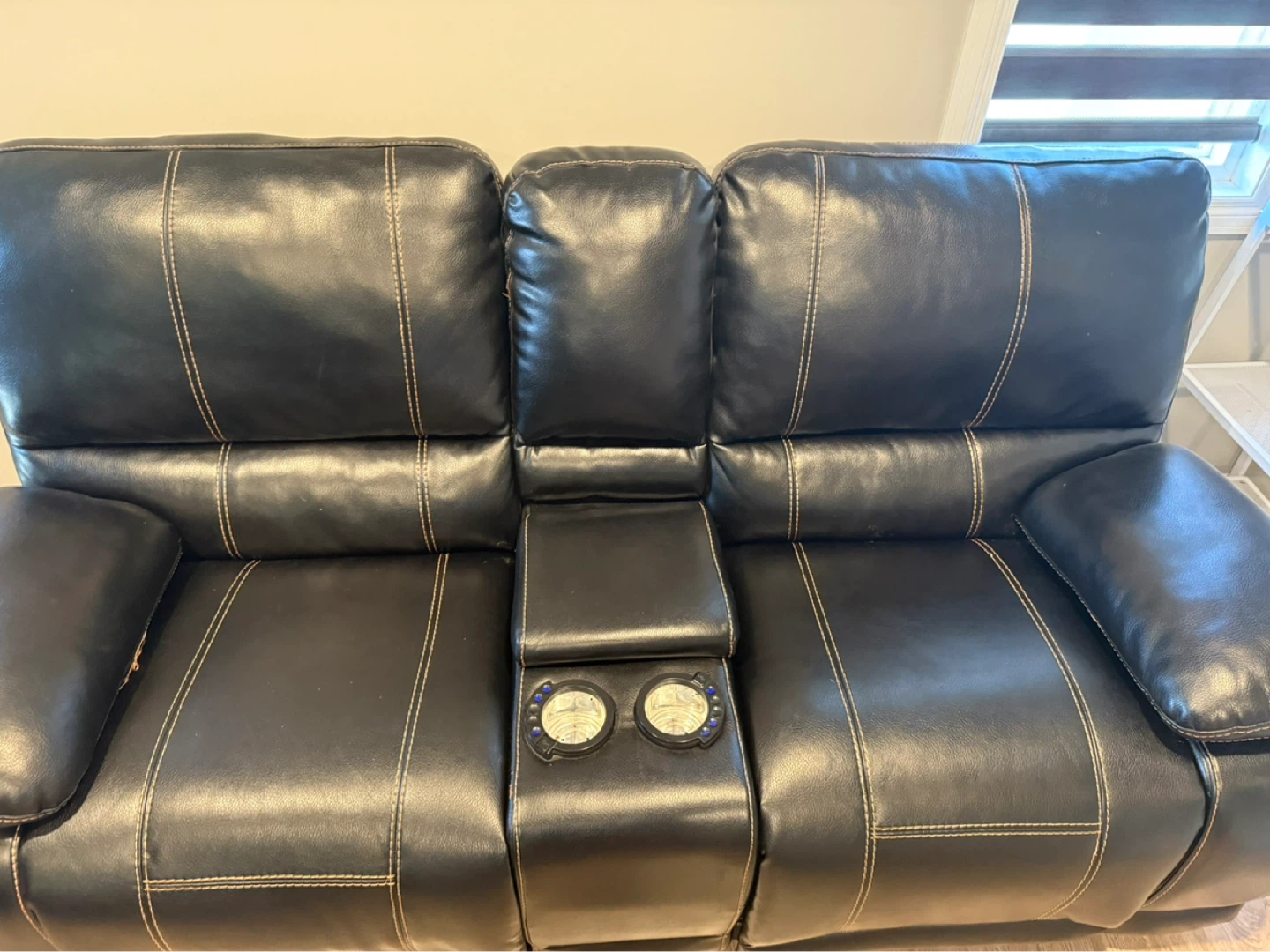 Black Leather Loveseat Recliner with Cup Holders - photo 5