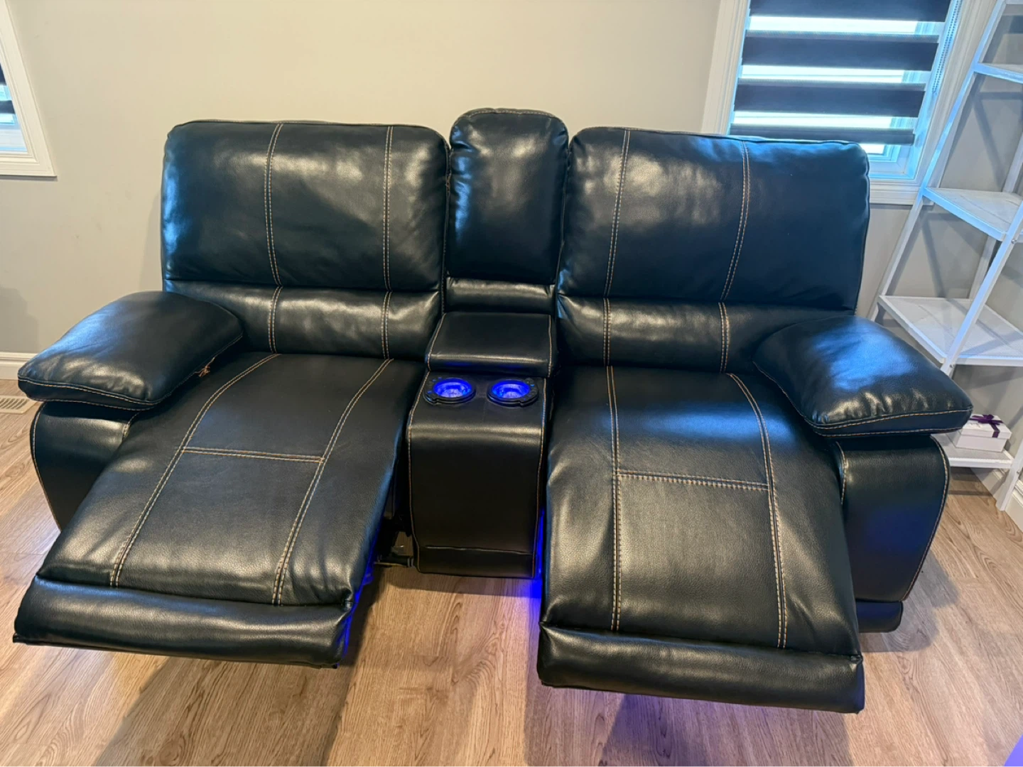Black Leather Loveseat Recliner with Cup Holders - photo 3