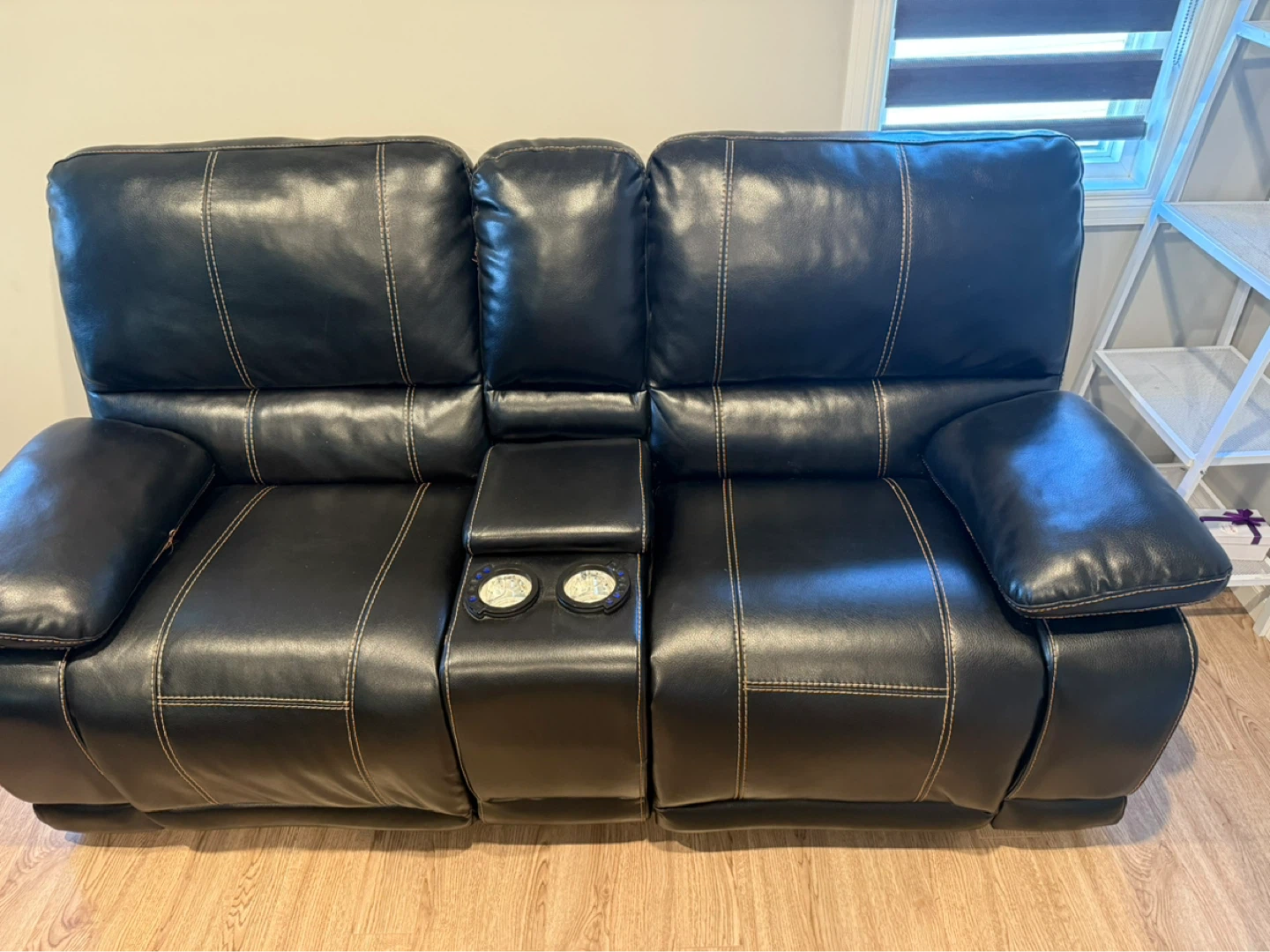 Black Leather Loveseat Recliner with Cup Holders - photo 4