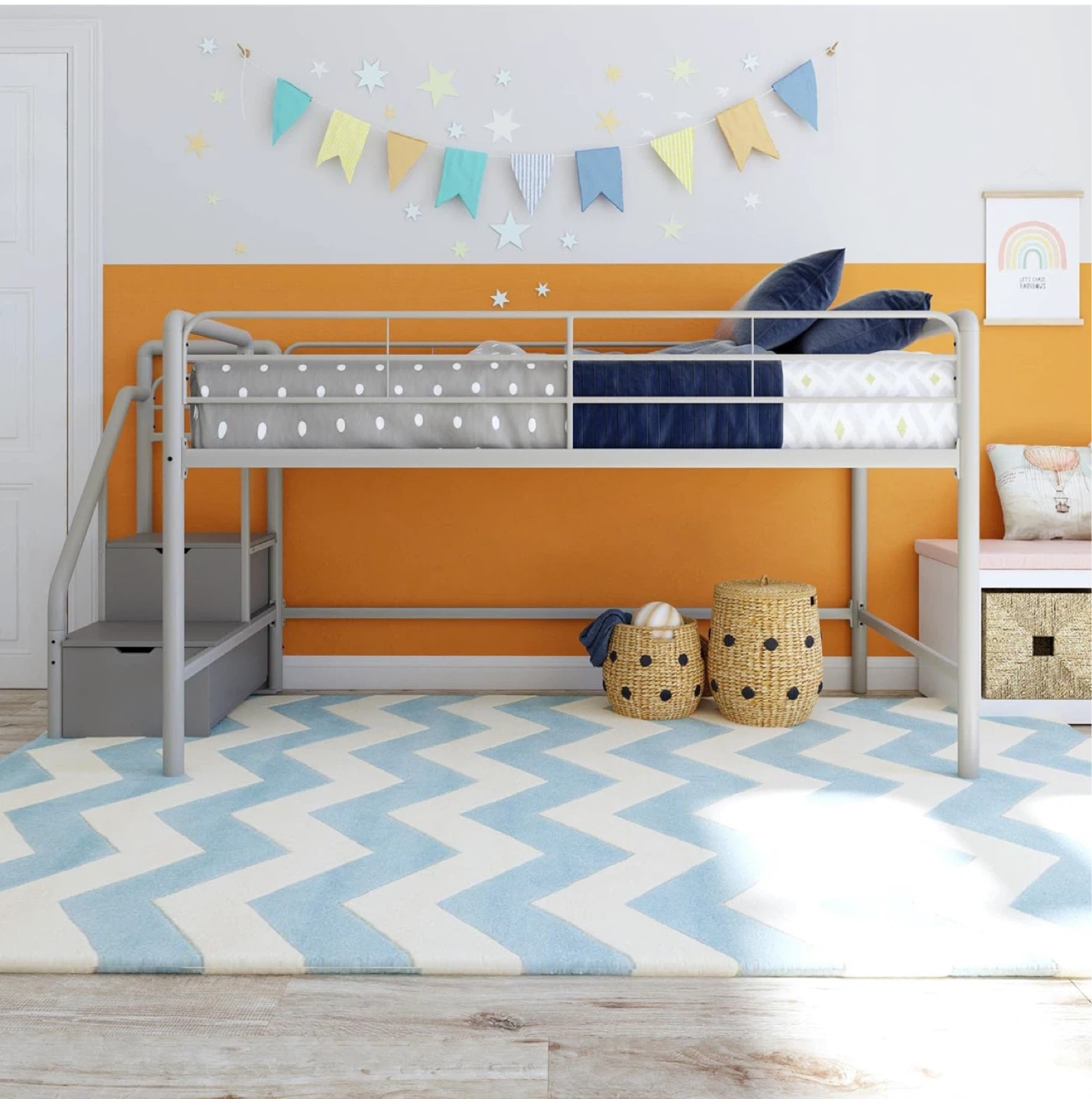 Silver Loft Bed with Stairs