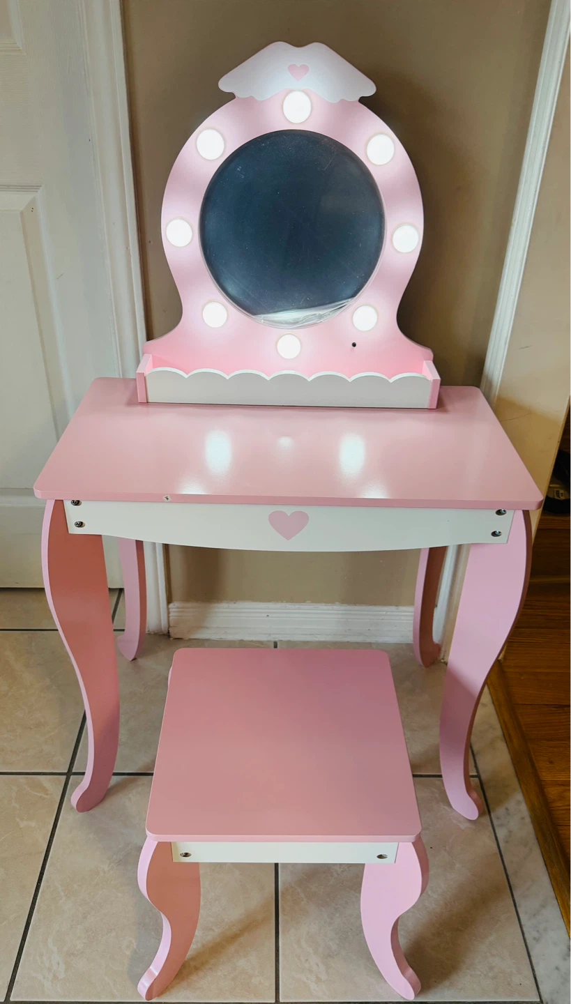 Kids Vanity Table with Mirror & Stool – Pink (Brand New) - photo 2