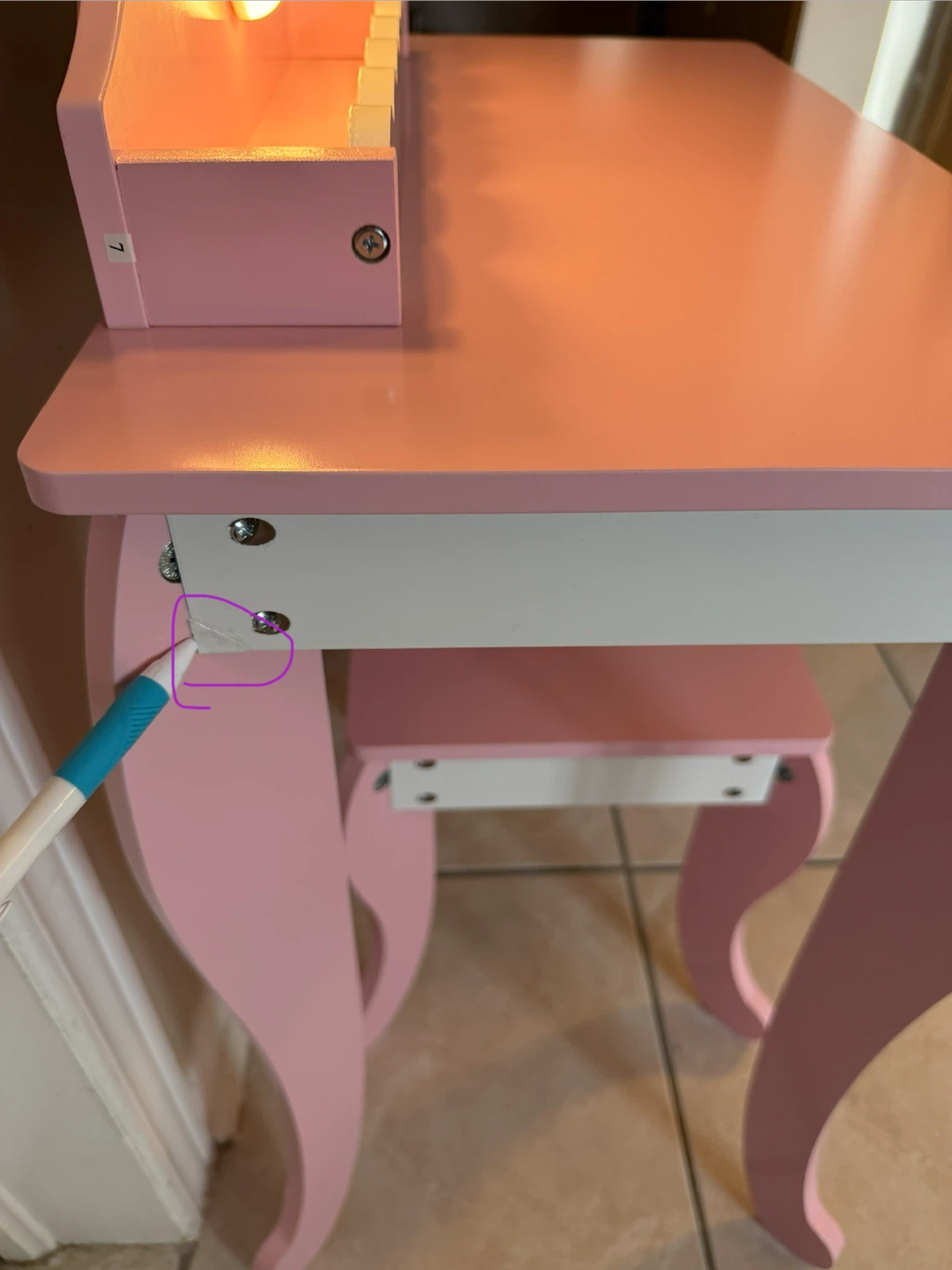 Kids Vanity Table with Mirror & Stool – Pink (Brand New) - photo 4