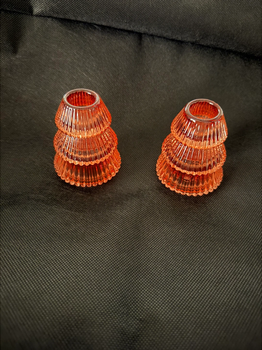 Set of 2 Pink Glass reversible candle Holders