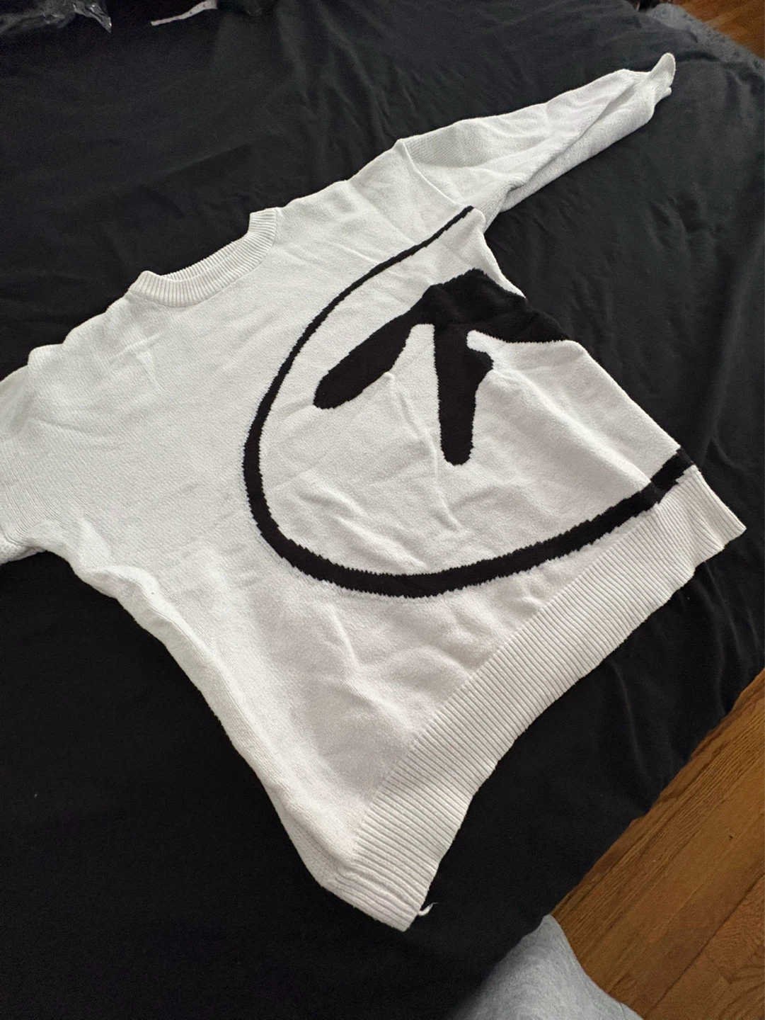 White Crewneck Sweater with Black Graphic - photo 2