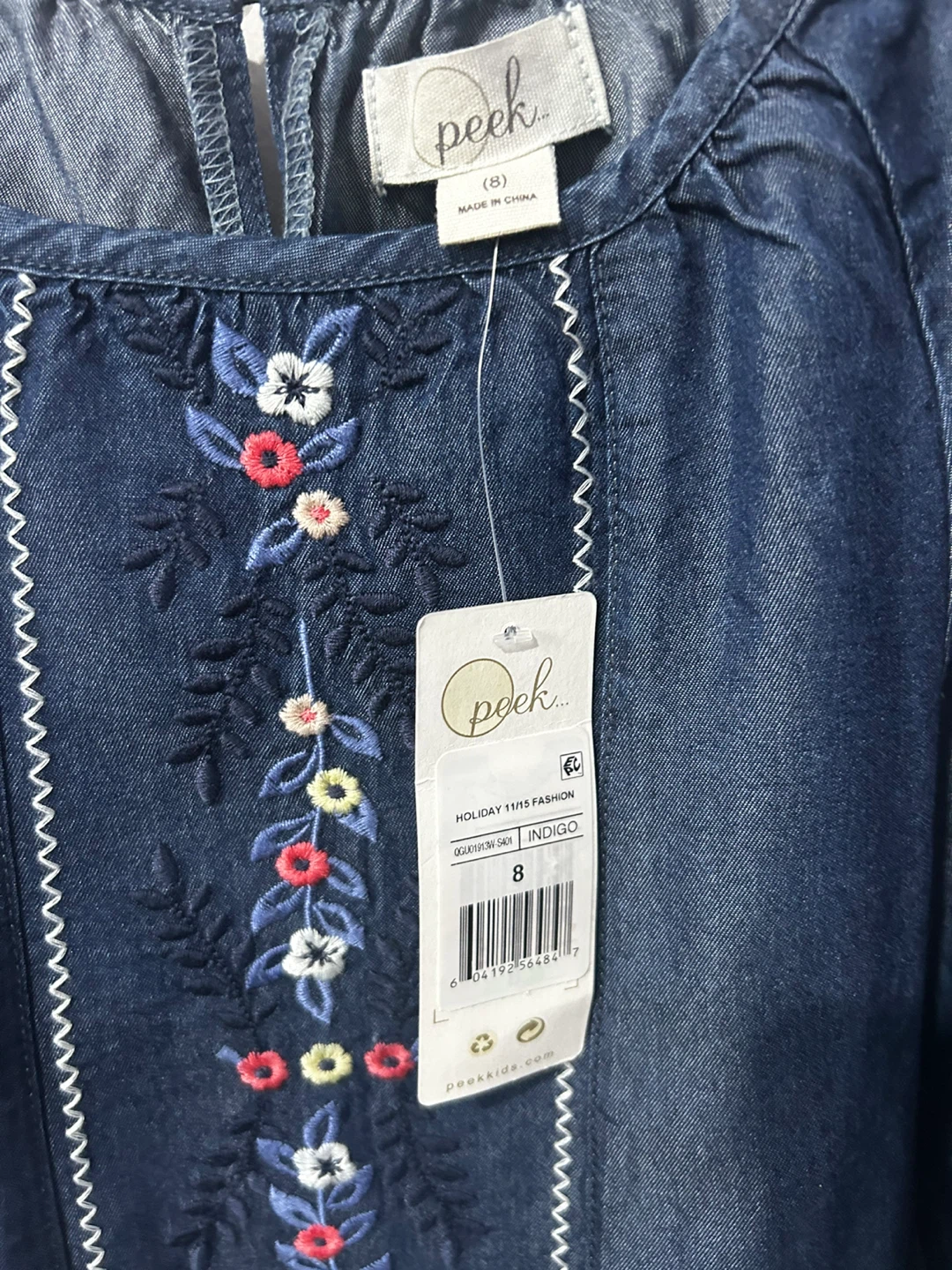 Peek Kids Embroidered Denim Dress Size 8 - photo 3