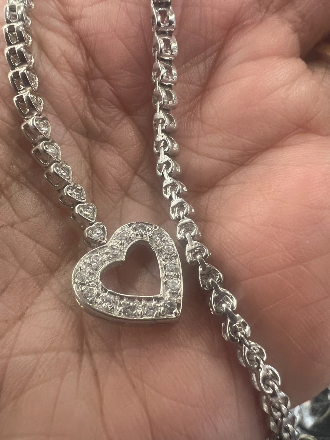 925 Sterling Silver Heart Charm Tennis Bracelet - photo 3