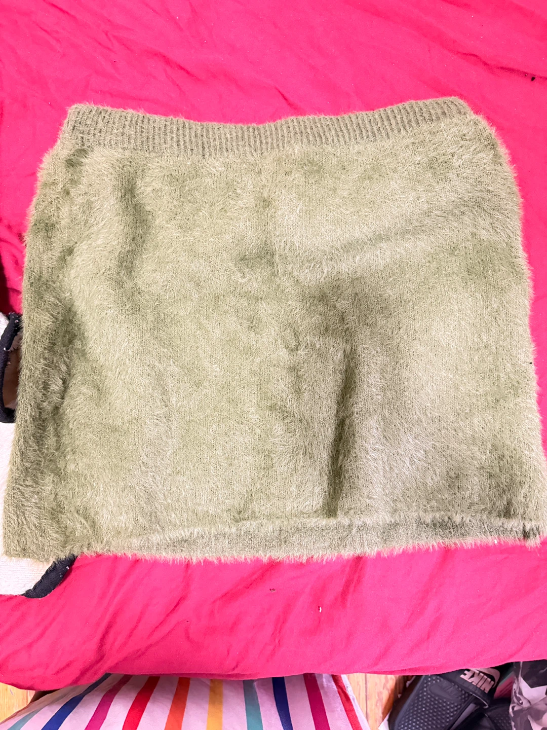SHEIN CURVE Fuzzy Mini Skirt - Olive Green - 1XL