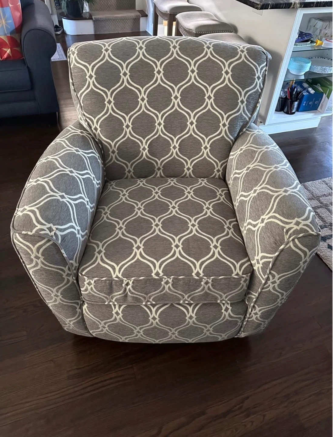 Gray and White Patterned Accent Chairs