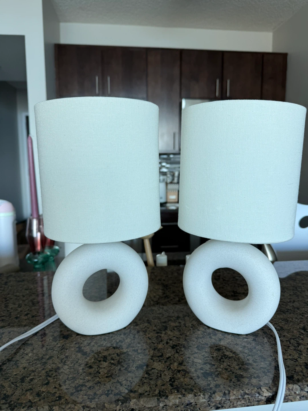 Pair of White Donut Table Lamps