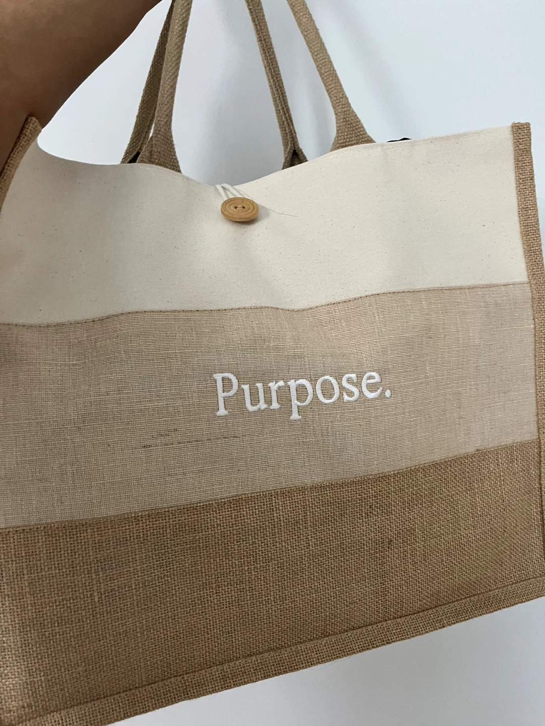 Large Jute Tote Bag with "Purpose" Embroidery
