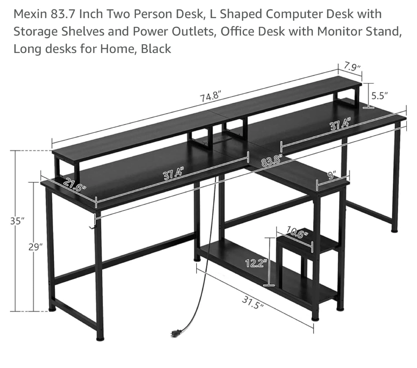 Two people Computer Desk with Power Outlets - photo 2