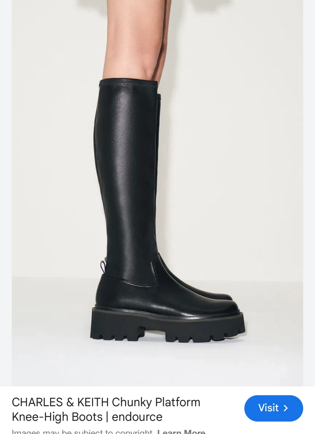 CHARLES & KEITH Chunky Platform Knee-High Boots - Black
