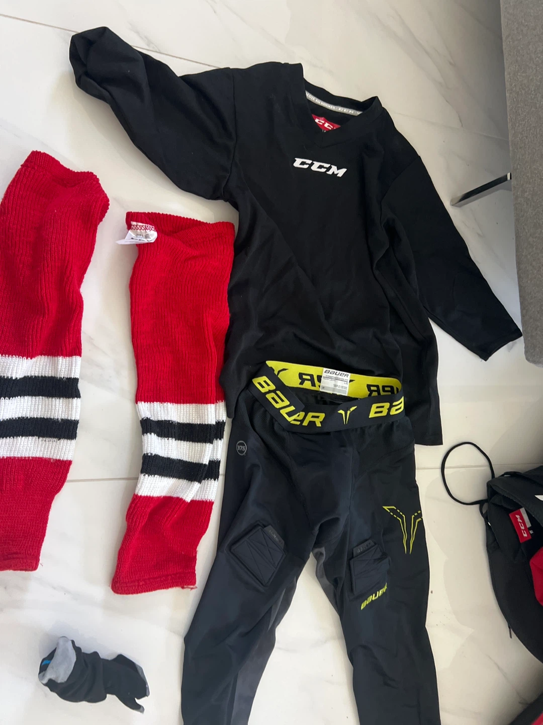 CCM Youth Hockey Jersey, Bauer Pants, and Socks Set