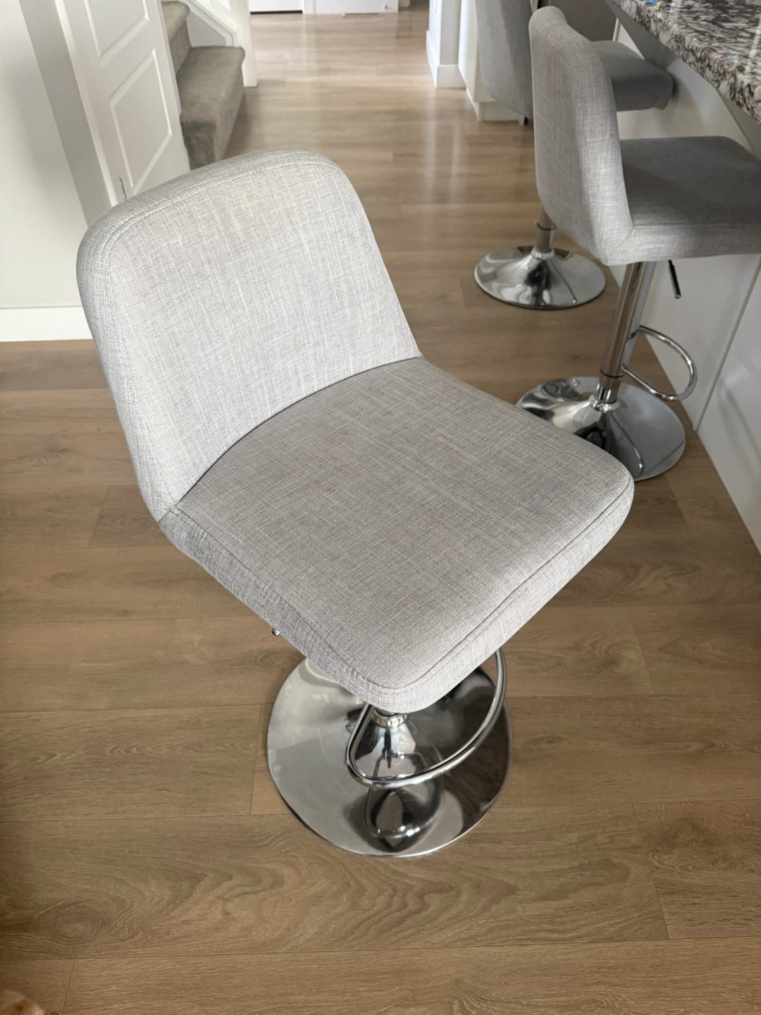 Set of 3 Grey Fabric Bar Stools with Chrome Base