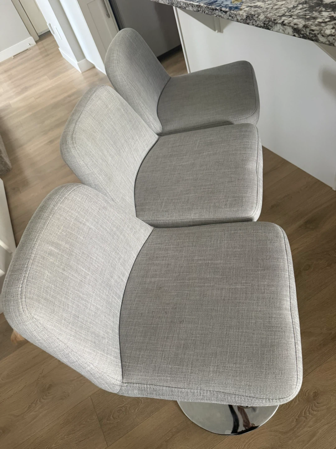 Set of 3 Grey Fabric Bar Stools with Chrome Base - photo 2