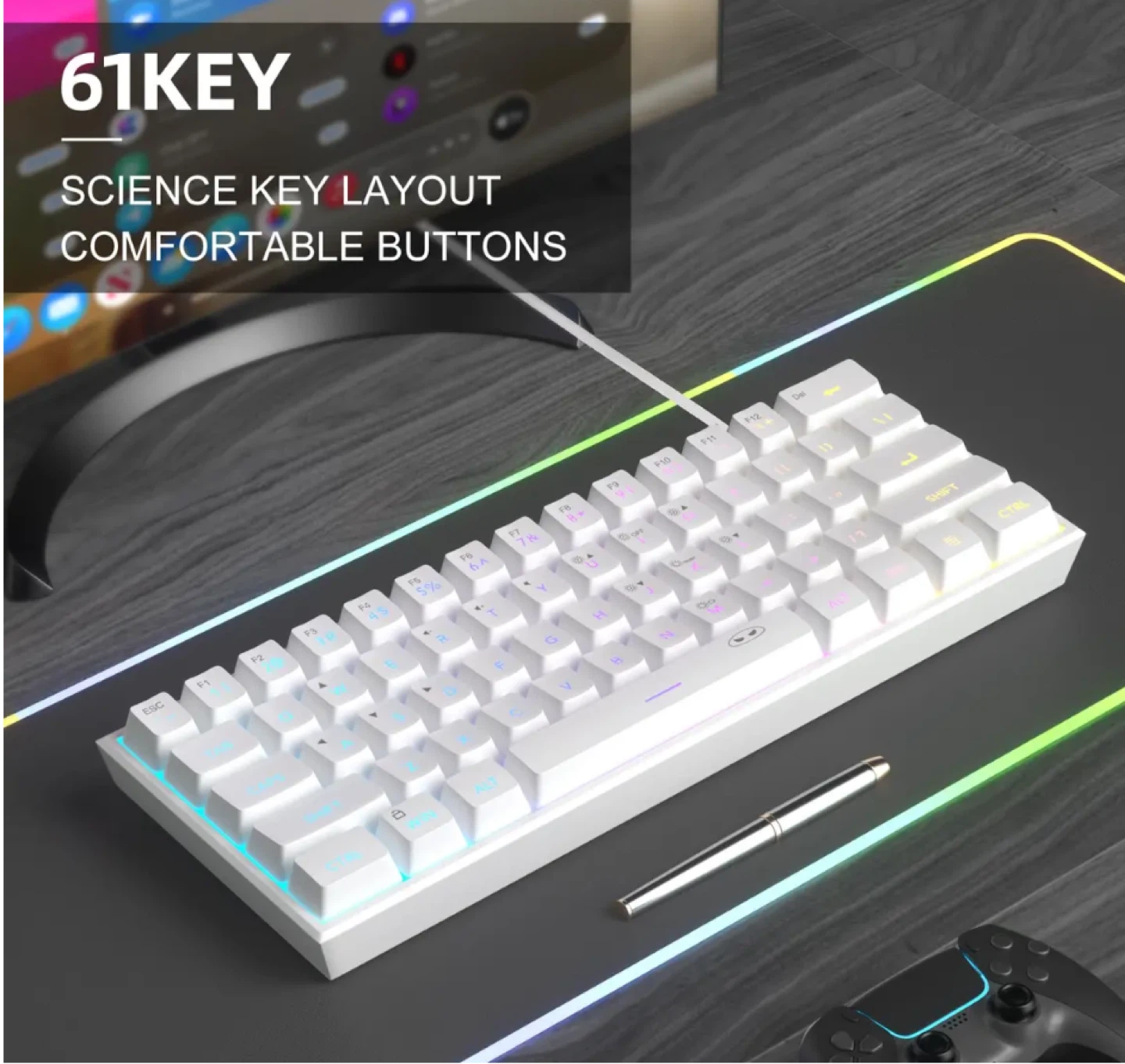 MageGee Mini 60% Gaming Keyboard - White - photo 3