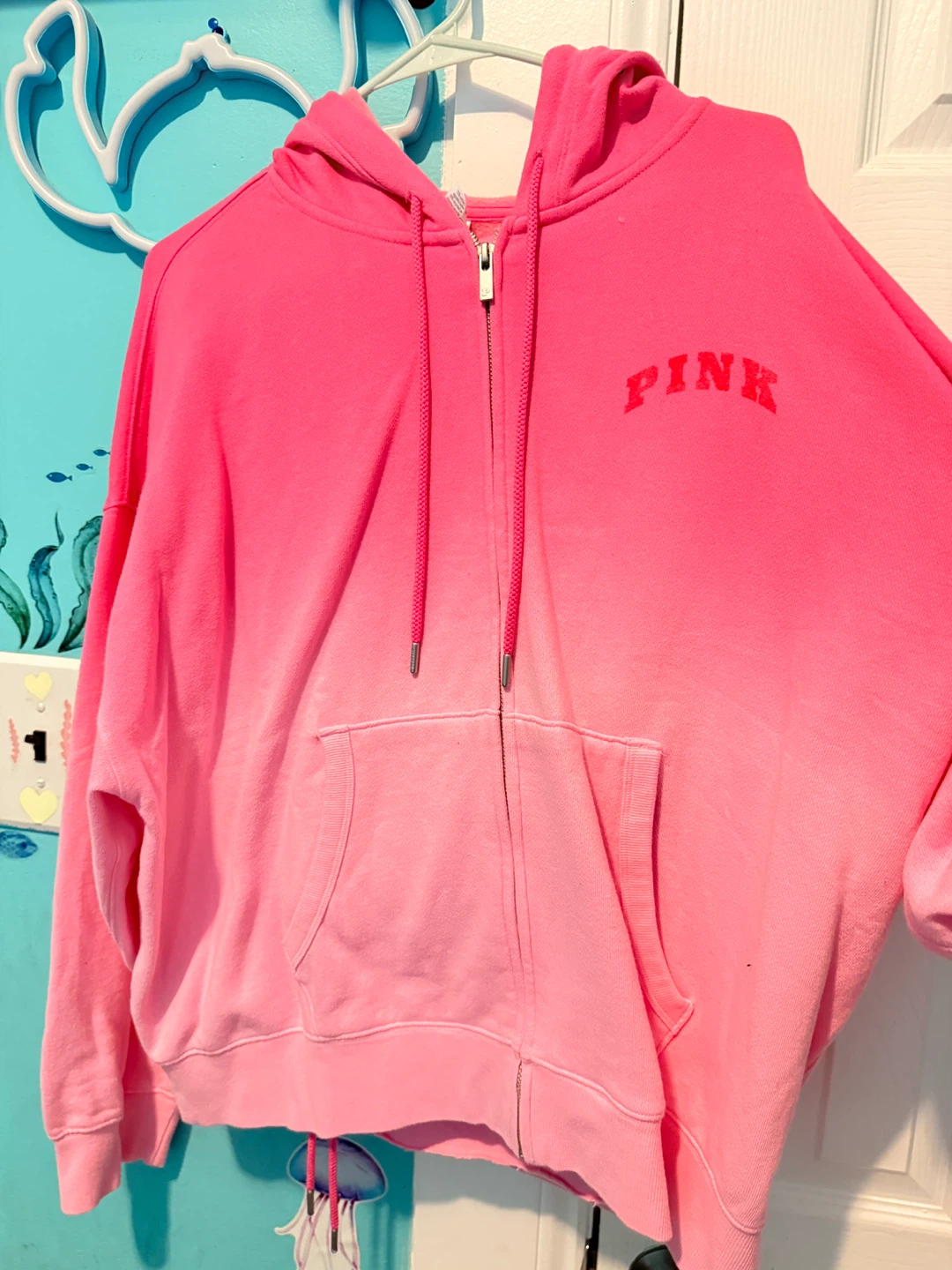 PINK Victoria's Secret Zip-Up Hoodie XL Ombre Pink