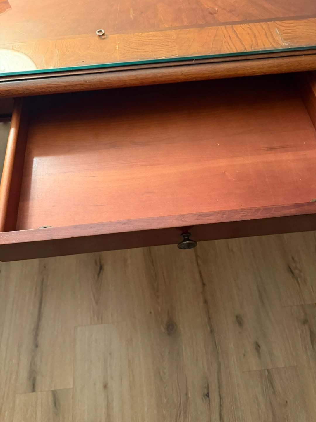 Wooden Desk/Table with Glass Top and Drawer - photo 5