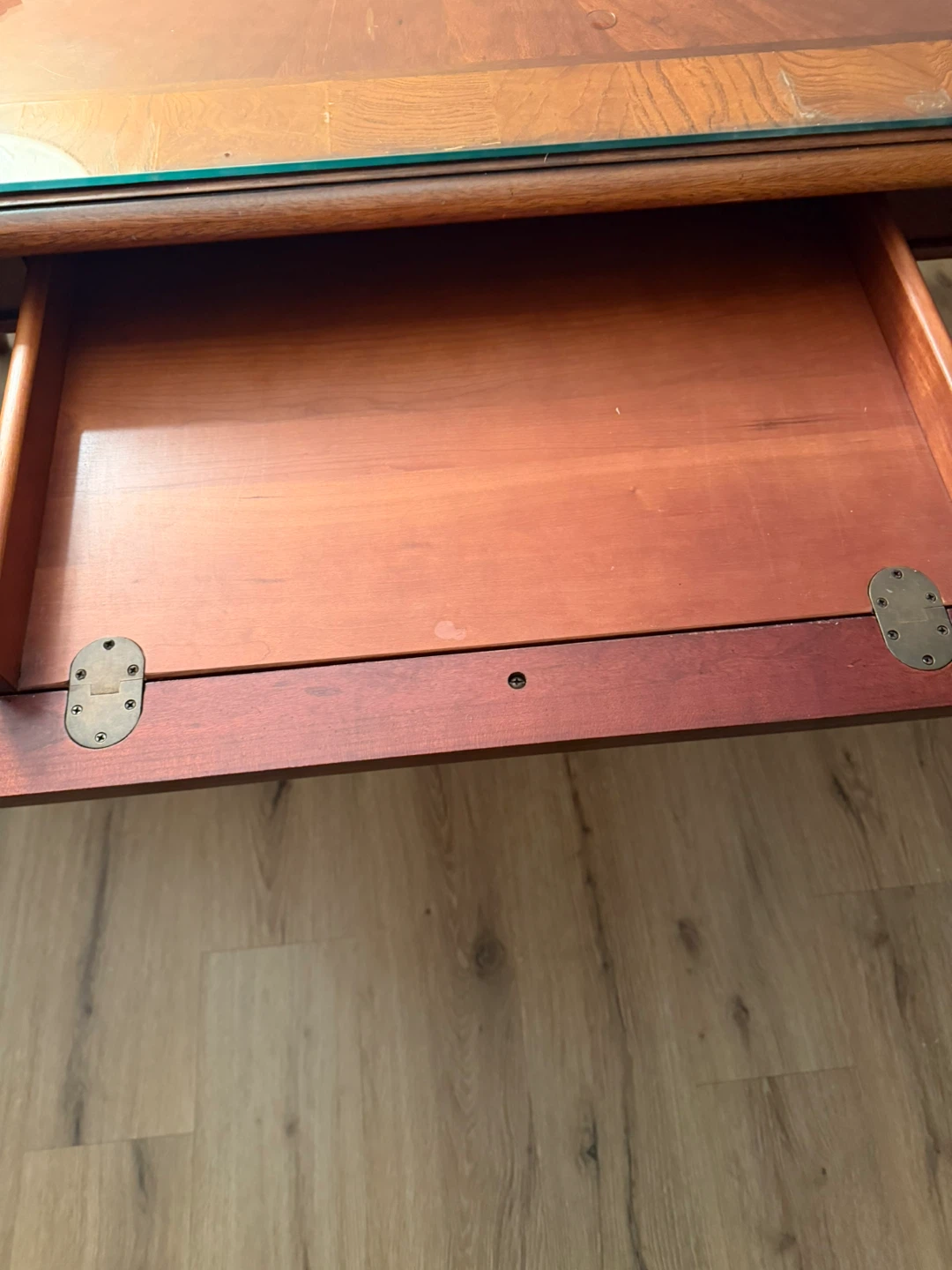 Wooden Desk/Table with Glass Top and Drawer - photo 2