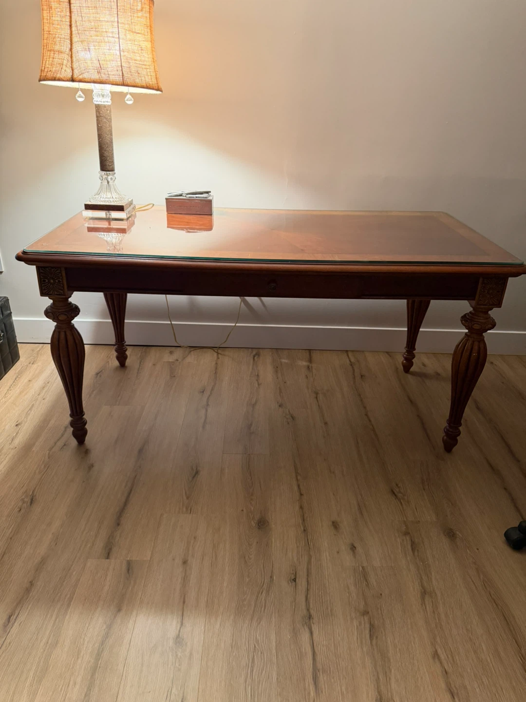 Wooden Desk/Table with Glass Top and Drawer
