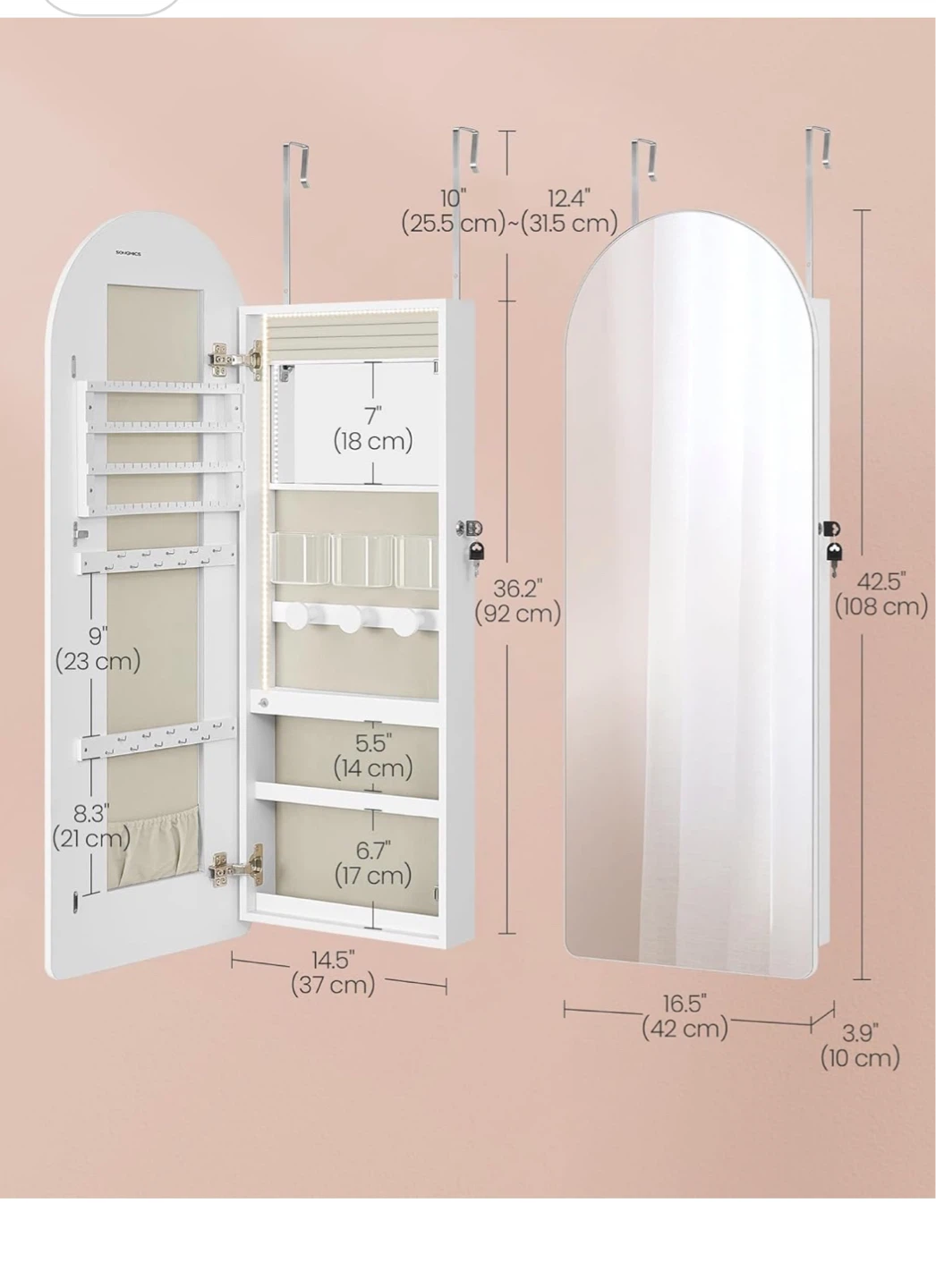 White Arched Jewelry Cabinet Mirror
