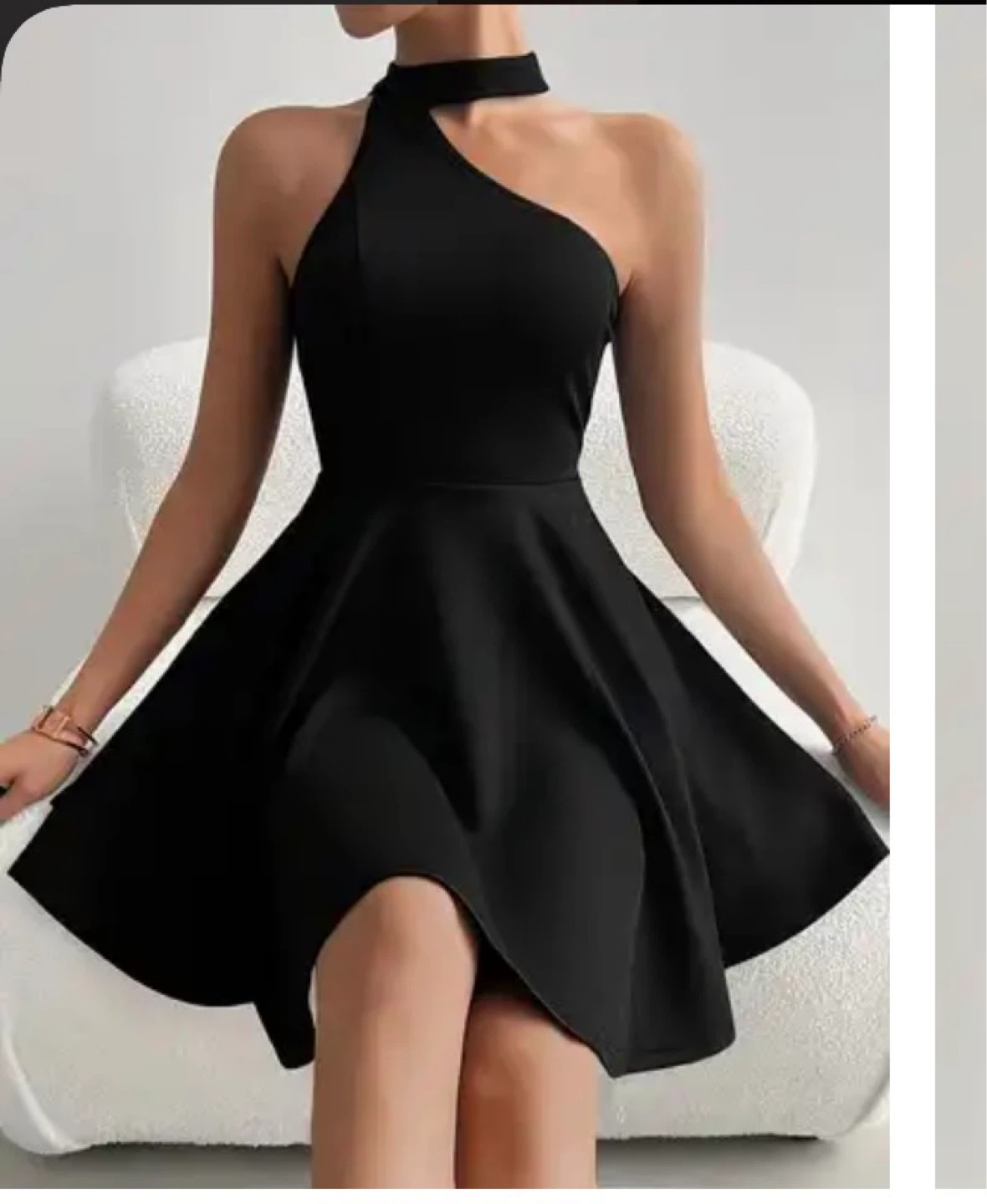 Black One Shoulder Halter Neck Mini Dress