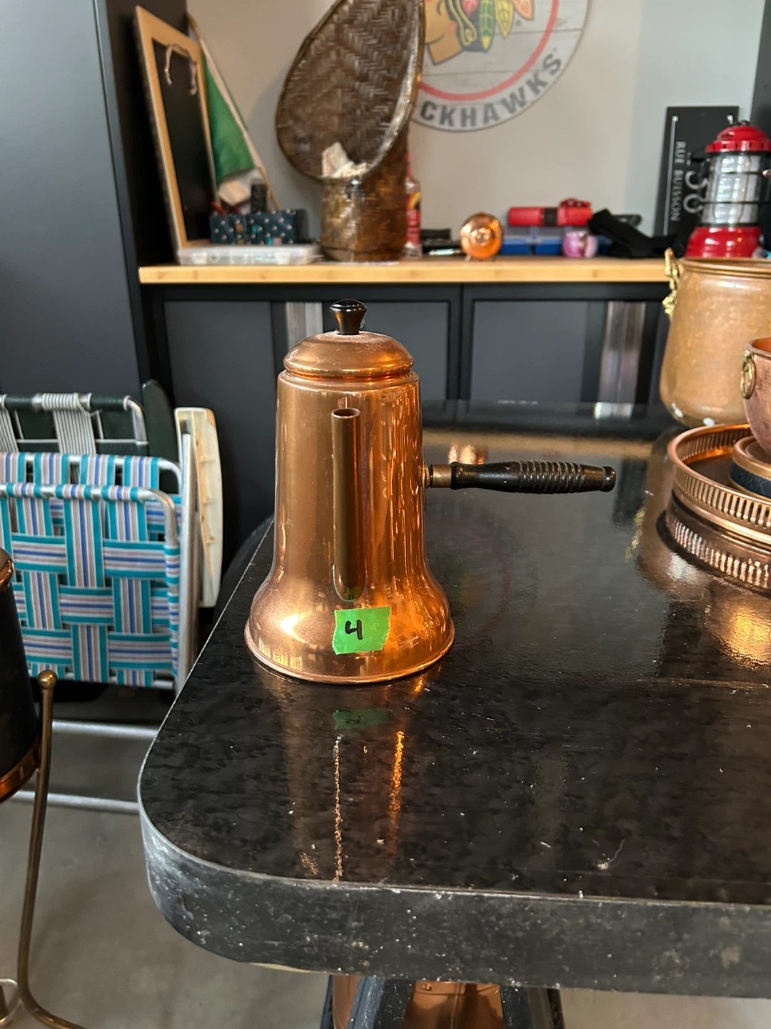Vintage Copper Coffee Pot with Black Handle