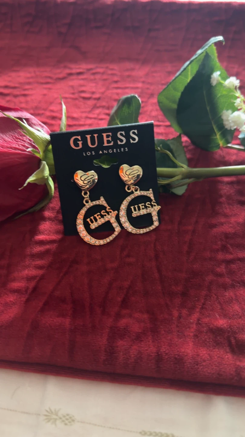 Guess Rhinestone Logo Drop Earrings