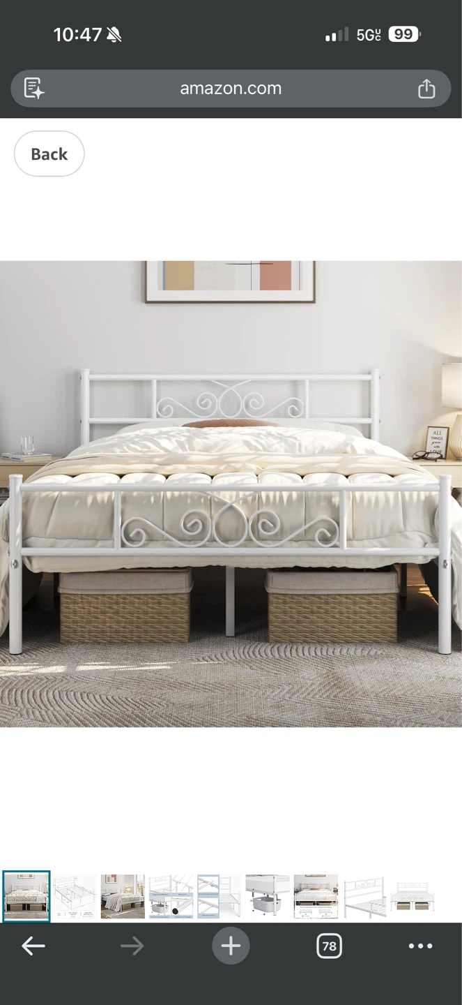 White Metal Full Bed Frame with Headboard and Footboard