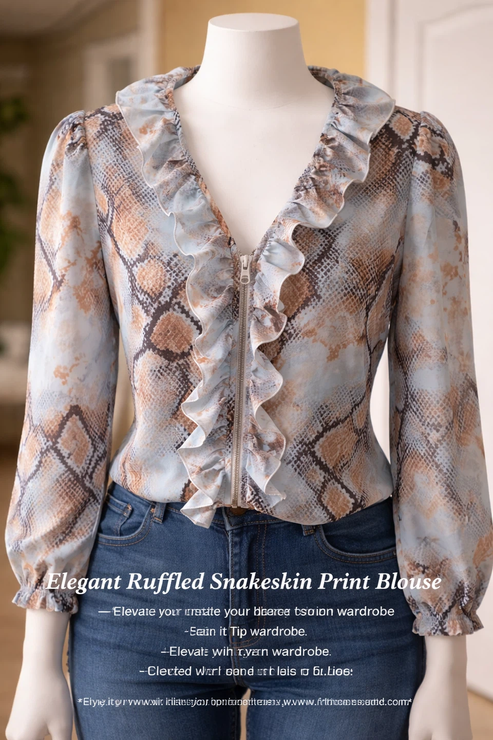 Ruffled Snakeskin Print Blouse - photo 2