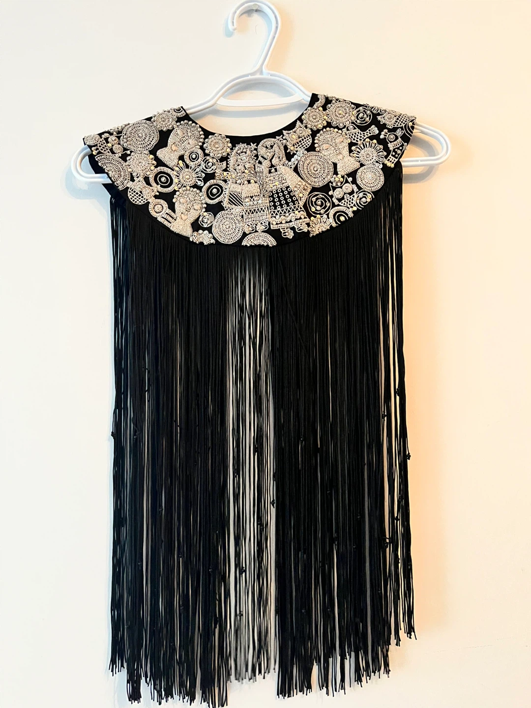 Black Beaded & Knotted Fringe Collar