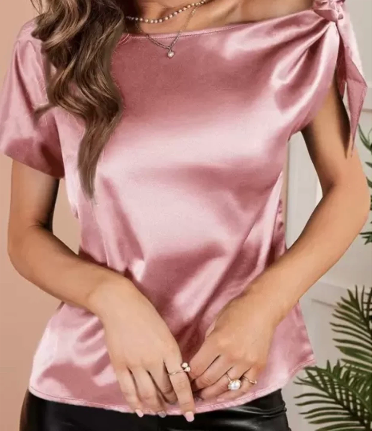 Pink Satin Top with Bow Detail - photo 4
