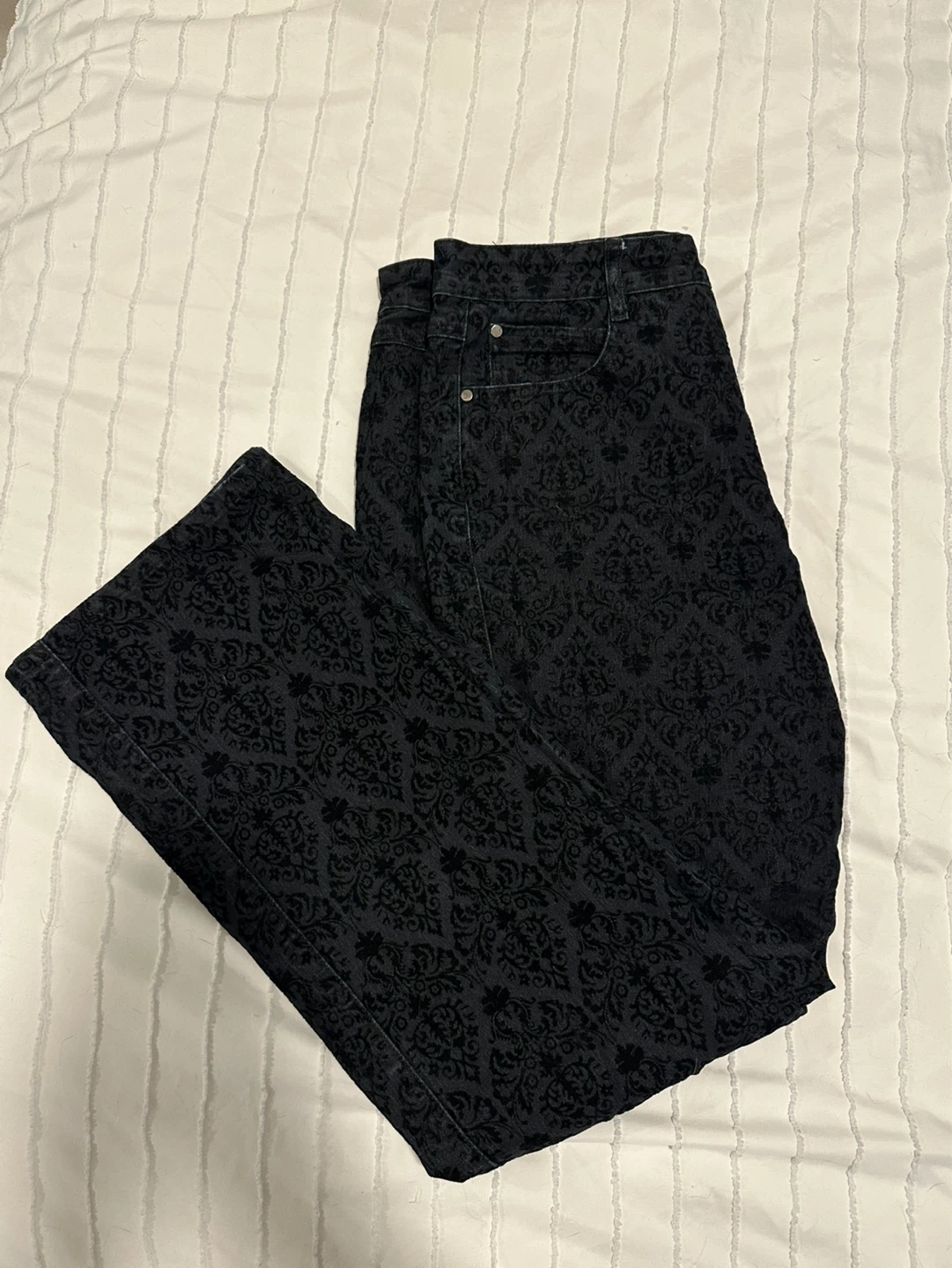 Simon Chang Denim black velour damask jeans