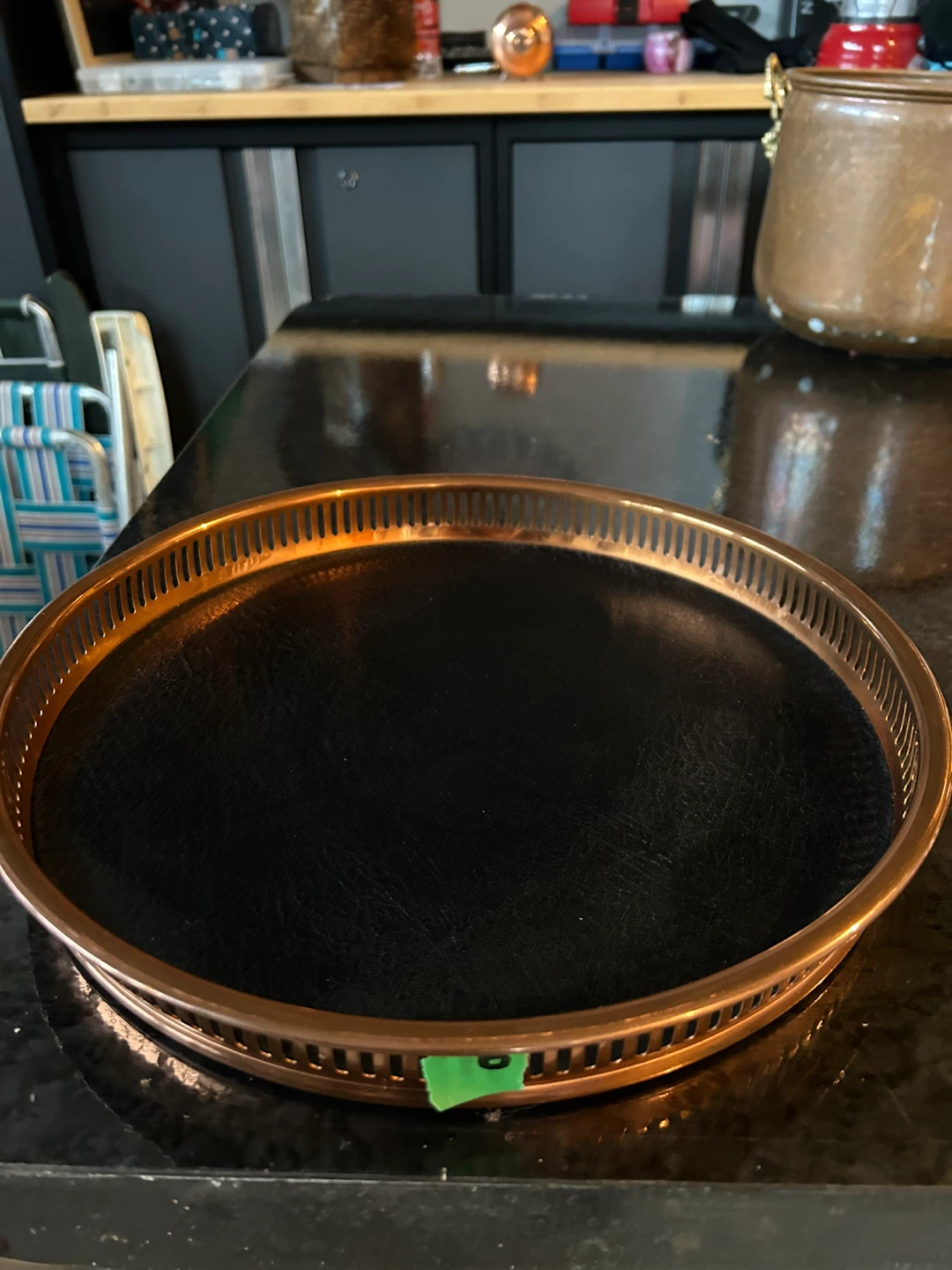 Copper Rimmed Round Serving Tray with Black Inlay - photo 2