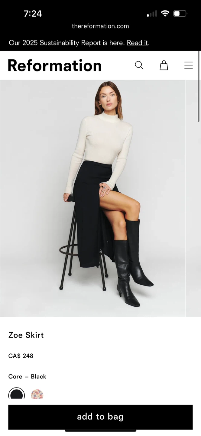 Reformation Zoe Skirt - Black (Final Sale)