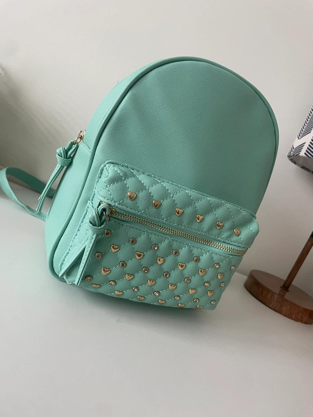 Aqua Quilted Heart Mini Backpack