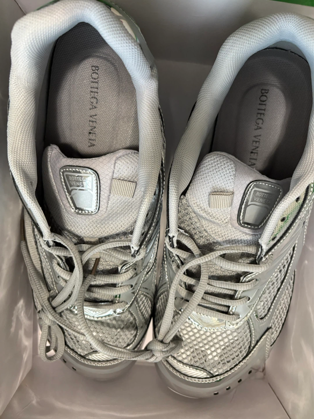 Bottega Veneta Silver Mesh & Leather Low-Top Sneakers