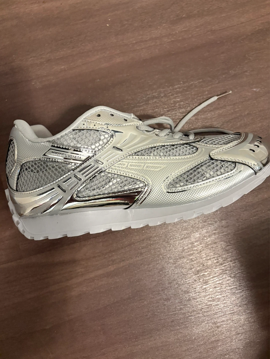 Bottega Veneta Silver Mesh & Leather Low-Top Sneakers - photo 3