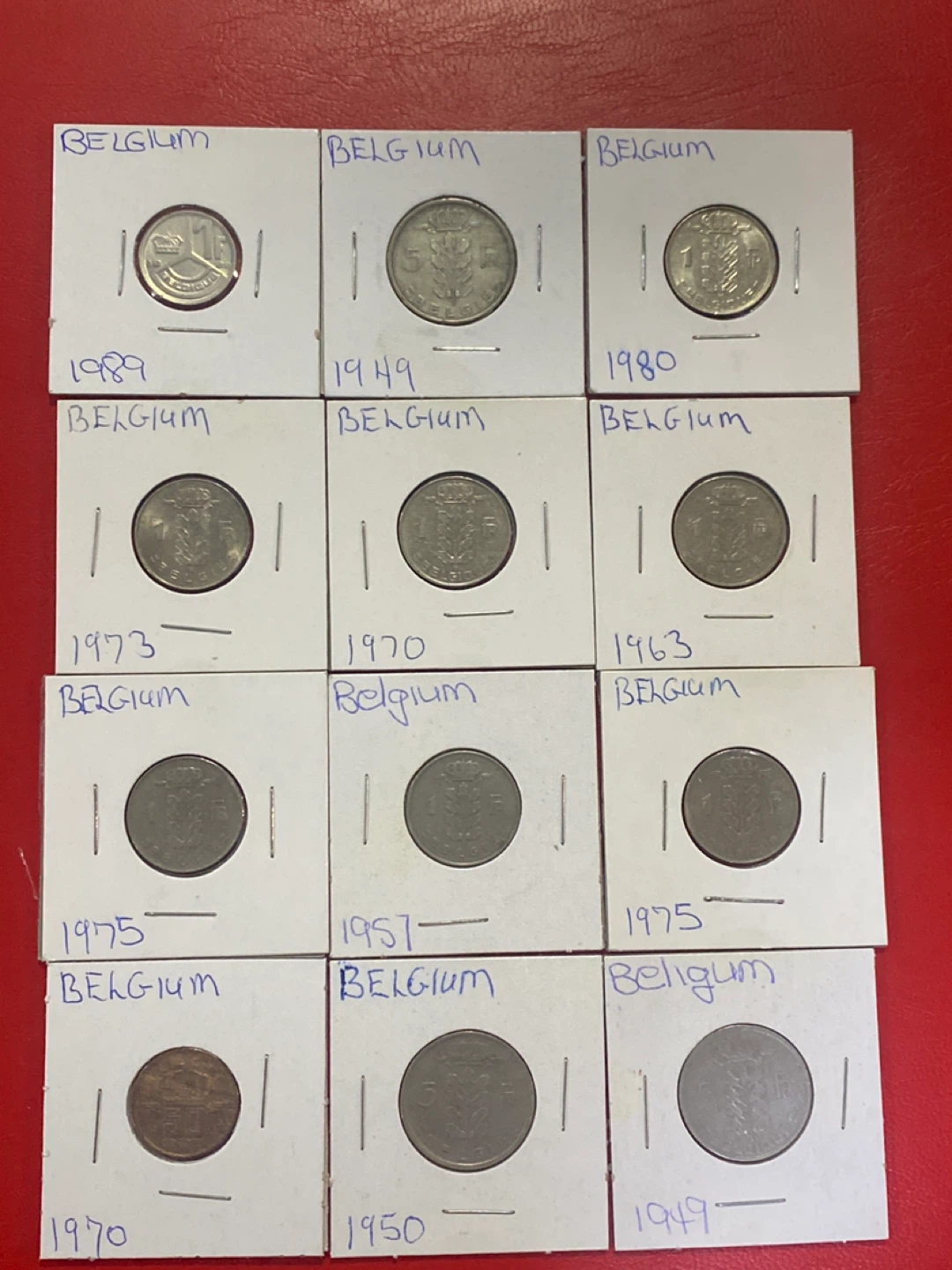 Collection of 12 Belgian Coins (Various Years)