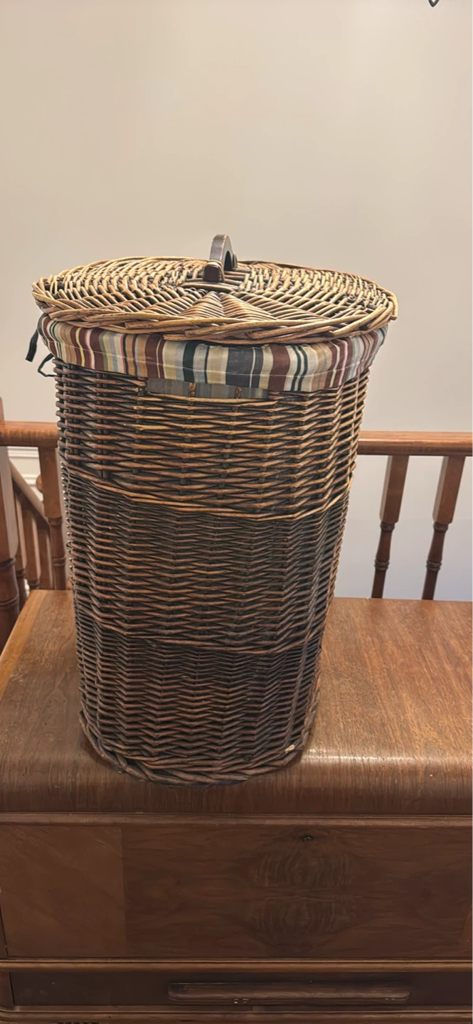 Wicker Laundry Hamper with Striped Liner - photo 2