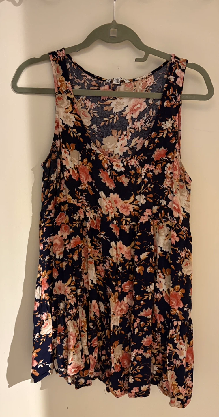 Navy Floral Sleeveless Tiered Dress