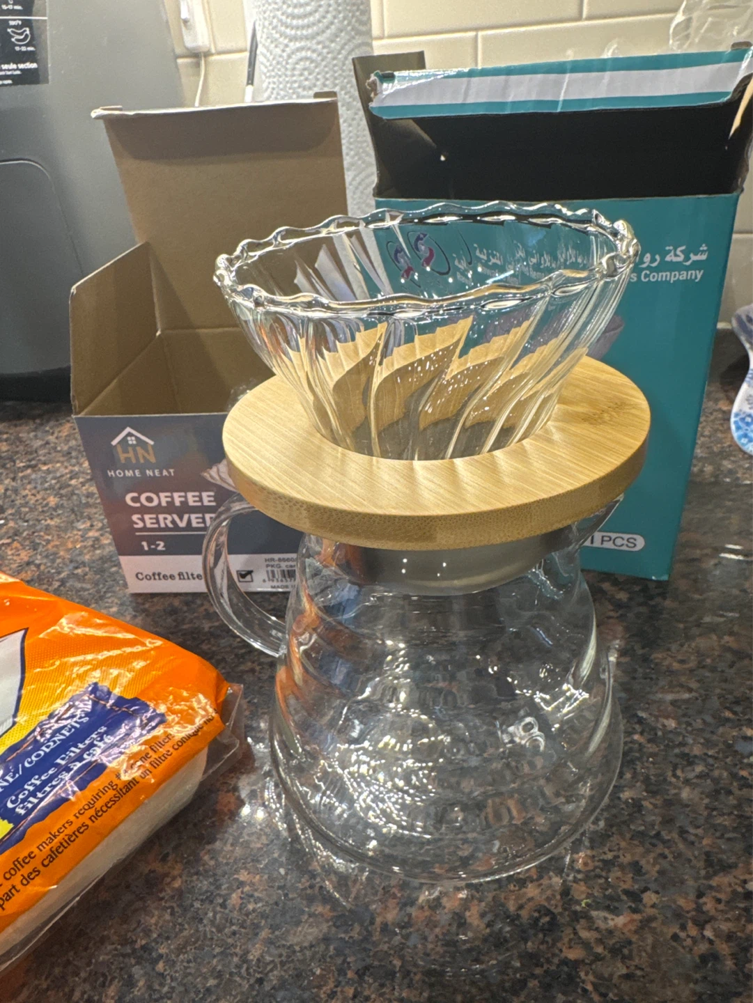 Glass Coffee Server with Pour Over Filter & Filters