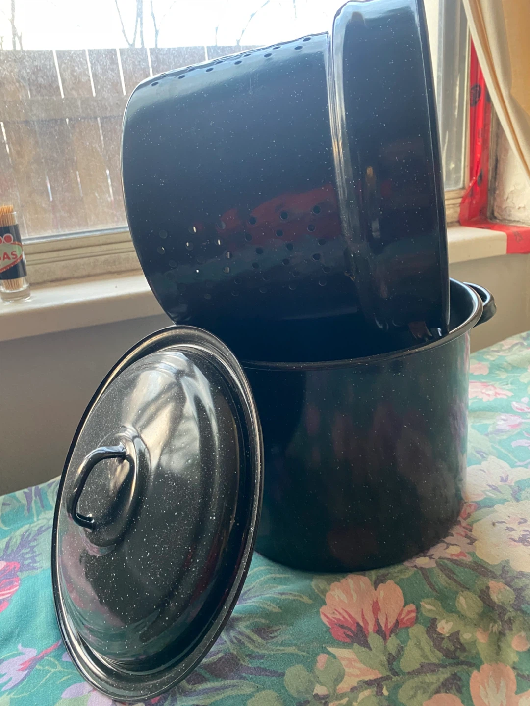 Granite Ware Black Enamel Roaster Pot with Lid