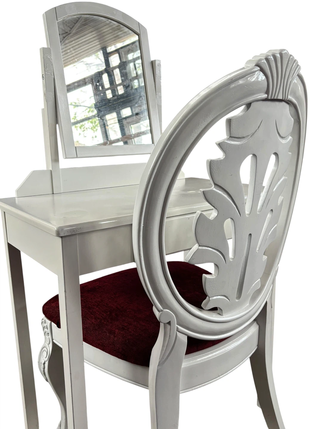 White Vanity Dressing Table with Mirror and Stool Set