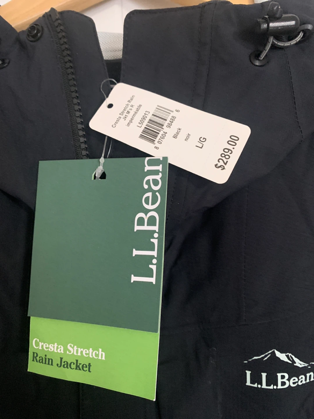 L.L.Bean Cresta Stretch Rain Jacket - Black, Size L/G - photo 2